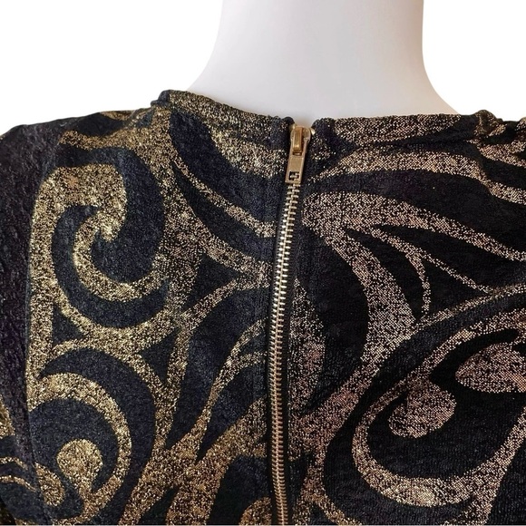 Kayla Tally Taylor Metallic Swirl Stretch Formal Evening Dress Black Gold Size 8 - Picture 6 of 9